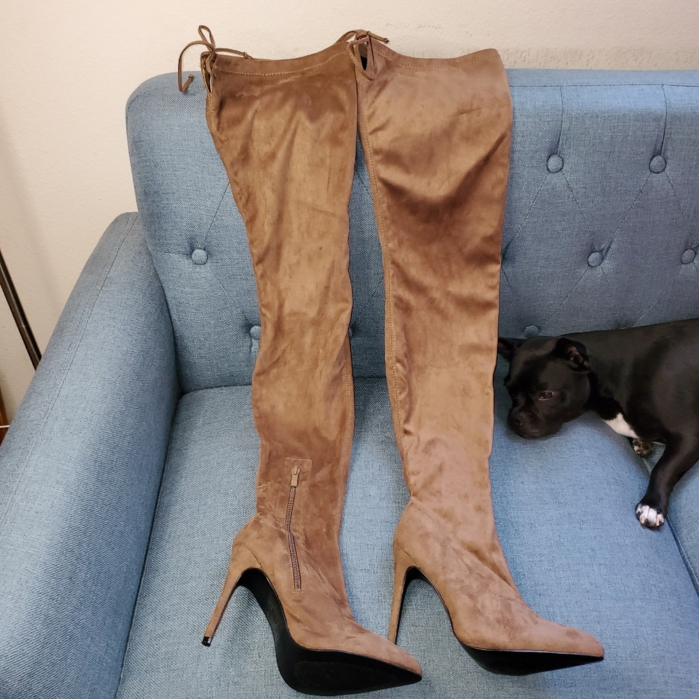 Beston Bag-1 Thigh High Pointed Stiletto Boot Taup